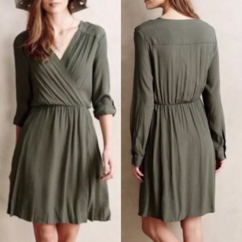 Anthropologie Green Wrap Dress
